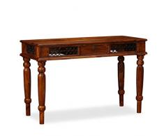 Festnight Scrivania Scrittoio Vintage Retro in Legno Massello con Cassetto,Tavolo Consolle Vintage Antico in Legno Massello con Cassetto per Ingresso,Soggiorno e Salotto 120x50x76 cm