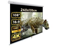 INSTAAL Schermo Proiettore Manuale con Bordi | 240x135cm 108 16:9 | Telo Proiezione Bianco con Retro Nero a Molla 2 Metri e Mezzo - Videoproiezione 2,5mt 4K | 100% Professionale di Qualità Superiore