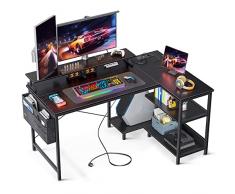 ODK Scrivania Angolare Angolo per Computer, Scrivania a Forma di L con Porta di Ricarica USB e Presa di Corrente Postazione da Lavoro per Casa Ufficio Scrivania Gaming Tavolo, 120x80x88cm, Nera