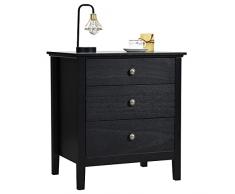 COSTWAY Comodino con 3 Cassetti, Comodino Moderno con 3 Cassetti, Tavolino di Legno, Con Ampio Spazio per Casa, Ufficio, Salone, Camera da letto, 60 x 45 x 66 cm (Nero)