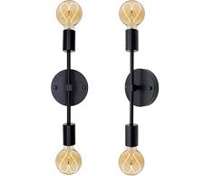 QEIDUISE 2 Pezzi E27 Applique Interno Vintage Lampada da Parete Industriale Retro con 2 Luci in Ferro Lampada da Soffitto per Camera da Letto Bagno Corridoio Bar,Nero