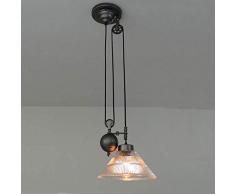 NZDY Modern Puley Design Pendant Light Industriale Ferro in Ferro Battuto in Metallo Lampada a Sospensione E27 Edison Retro Illuminazione per Soffitto Regolabile Lampadario Lanterna Di Vetro Regolabi