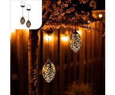 Set di 2 Lanterne solare sospesa in metallo | per decorazioni da giardino | Lampada marocchina impermeabile con effetto ombra | per esterno