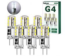 Tailcas G4 LED Lampadina, 1.5W Equivalenti a 20W Lampada Alogena, AC/DC 12V, Bianco Freddo 6000K, 180LM Mini Lampadine LED G4 (9mm * 36mm), 6 Pezzi Non Dimmerabile, per Incasso Faretti, Lampadario