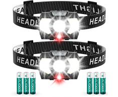 Lsnisni Torcia da Testa a Pile LED, 1500 Lumens Lampada Frontale, 7 modalità con Luce Rossa, 6 Batterie AAA Incluse, Angolo Regolabile, IP×5 Impermeabile per Campeggio, Corsa, Pesca(2 Pezzi)