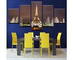 5 Pezzi Di Tela Quadro Su Tela 5 Pezzi Di Arte Della Parete Fontana Della Torre Eiffel Canvas Print Wall Art Quadro Moderno Soggiorno Quadro Camera Da Letto Quadri Grandi Dimensioni Stampe Su Tela