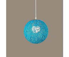 ZTLEUCHTE Moderno Lampade a Sospensione Rattan Sferica Lampadario Creativo Ciondolo Lampada Lampade a Soffitto Pendente Luce LED Edison Luce Decorativa fur Café Party Bar Sala Ristoranti Rustico Tavolo Pranzo E27Ø 25cm(Blu)