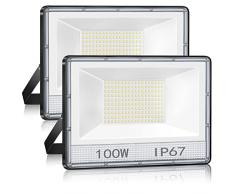 Fari LED da Esterno Faro LED Esterno 100W 2 Pezzi, 10000LM IP67 Impermeabile Faretto LED da Esterno Fari LED,7000K Luminoso Bianco Faretto Faretti LED Esterno allaperto per Cortile, Giardino, Garage