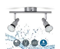 B.K.Licht Faretti LED orientabili, Lampadario bagno resistente agli schizzi dacqua IP44, include 2 lampadine GU10 5W 400Lm, Plafoniera da soffitto metallo color nickel opaco, luce calda 3000K, 230V