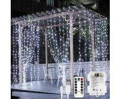 LE Luce Tenda Luminosa per Finestra 3x3m 300 LED Bianco Freddo 6000K, Luci Stringa Cascata Impermeabile 8 Modalità Dimmerabile, Funzione Memoria e Timer per Decorazione Feste Natale San Valentino