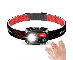 Blukar Lampada Frontale Ricaricabile, Super Luminoso Torcia Frontale LED con Sensore Movimento,7 Modalità di Illuminazione,IPX5 Impermeabile,Angolo di 45° Regolabile per Campeggio/Emergenza/Pesca