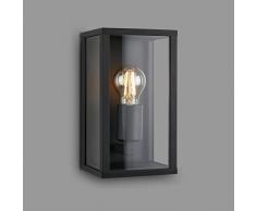Briloner Leuchten - Lampada da esterno, Plafoniera da esterno in vetro, lampada da parete IP44, E27, nero, 260x140x135 mm (LxWxH)