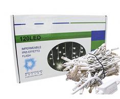 Tenda Luminosa Luci Led Natale Da Esterno Professionali 120 Luci Led Grande 3 Metri Effetto Cascata 24 Tende Di Diversi Lunghezza IP65 Prolungabile (Blue)