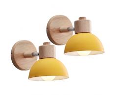 iDEGU 2 Pezzi Lampade da Parete Retrò Vintage Applique da Parete Interno in Metallo e Legno Moderne Lampada a Muro Orientabile E27 Luce da Camera da Letto Soggiorno (2 Lampade, Giallo)