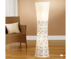 Trango Lampada da terra di design moderno I Lampada di carta di riso in bianco rotondo con motivo floreale design TG1240, alta 125 cm come salotto Lampada Deco I Paralume