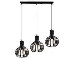 STOEX Lampada a Sospensione con 3 paralumi a gabbia di ferro Retrò Lampadario industriale Creativa moderna per cucina sala da pranzo camera da letto, Nero