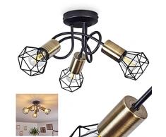 Plafoniera Baripada, 3 luci da camera in nero e ottone, look moderno, con paralumi a reticolato con effetti luminosi, 3 x E14 max. 40 Watt, disponibile per lampadine a LED