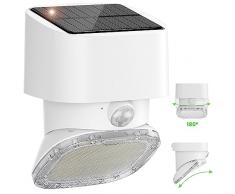 Tyreses Lampada Solare per Esterni con Sensore di Movimento, 2000LM 4000mAh Lampada Solare da Esterno Girevole con 3 Modalità, Luce Solare Led Esterno IP65 Impermeabile