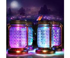 homdat 4 Pezzi Lanterne Solari da Esterno con Luci RGB, IP65 Impermeabile Mason Jar Lampada Solare per Giardino, Patio, Stanza, Festa, Illuminazione del Sensore, Finitura Vintage in Bronzo