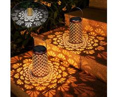 Lanterna Solare Giardino, Fillipo Lampade Solari Esterno Decorazioni Sospesa con Luce Fredda/Calda, Outdoor Lantern Retro Metallo Conchiglia Impermeabile IP55, Lanterna-Solare-Giardino-Esterno-Faretto