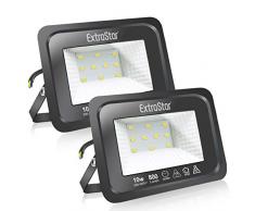 EXTRASTAR Faretti a LED per esterni 10W Potenti luci IP65,Luce Bianca Fredda 6500K di sicurezza per terrazza, giardino, patio, parco, garage ,2 Pezzi