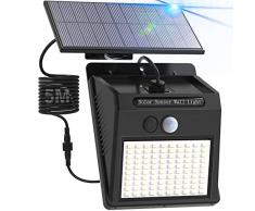 LOTMOS Luce solare led esterno,【100LED /3 Modalità】 Lampada solare per esterni con sensore di movimento,IP65 Impermeabile LED luci solari esterno con Estensore da 5M Giardino Garage[1 Pezzi ]