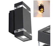 Applique da Esterno Design Moderno Modello Edevik- Lampada da Parete Alluminio Color Nero Ideale per Veranda Patio- Illuminazione Giardino Luce Up&Down