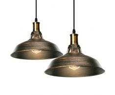 iDEGU 2 Pezzi Lampadario a Sospensione Vintage Industriale 27cm Plafoniera in Metallo E27 Retro Lampada a Sospensione per Cucina Salotto Sala da Pranzo (Bronzo)