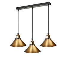 Vintage Metallo 3 Testa Luce Industriale Ciondolo Luce In Ottone Giallo, Appeso Soffitto Luce E27 Supporto Montaggio con 50 cm Piastra Soffitto
