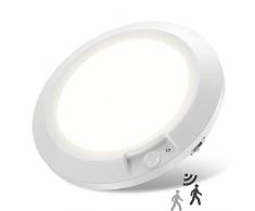 APCENS Plafoniera Led a Batteria con Sensore di Movimento, 210LM Lampada da Soffitta Batteria Luci Led Armadio con Sensore per Scale, Ripostiglio, Dispensa, Garage /16CM 6000K Bianco Freddo (1 Pezzi)