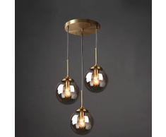 TAIYYLU Lampadario in ottone a 3 luci Lampada a sospensione a sfera in vetro vintage industriale, grappolo di luci a sospensione E27 Plafoniera per isola cucina Sala da pranzo Camera da letto, traspar