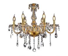 KBEST Soffitto di Cristallo Lampada a Sospensione lampadario Classico,Golden Lampada a Sospensione in Ottone Antico lampadari in Cristallo 6 luci E14