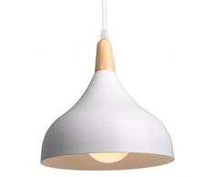 iDEGU Lampada a Sospensione Retrò LED Lampada a Soffitto in Legna Metallo Moderna Lampadario a Forma di Goccia Stile Scandinavo Plafoniera per Soggiorno Sala Da Pranzo Camera, 20 cm (Bianco, 1 Pezzo)