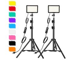 2pz Pannello Luce LED Fotografia per Foto Video Light con Stativo Regolabile& 9 Filtri Colorati, Luci Fotografiche set Faretto Fotografico Professionale Lampada per Studio Streaming YouTube TikTok