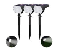 AmmToo Faretti Solare da Esterno, Lampade Solari Bianche 6000K Illuminazione, Luce Solare da Giardino 65LED 3 Modalità di Luminosità IP67 Impermeabile Luce da Parete Esterna, Luci Solari da Giardino