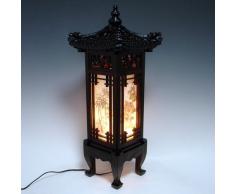 Lampada Lavorata a Mano In Legno Intagliato Da Tavolo Con Finestrelle e Tettuccio in Arte Deco Con Motivo Dragone Tradizionale Coreano o Lanterna Abat-Jour In Legno Intarsiato Marrone In Stile Orientale Per Camera Da Letto