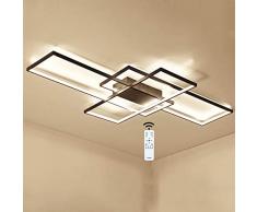 Tnxi LED Plafoniera con telecomando 90W 140CM Piazza Moderno dimmerabile Soggiorno lampada Ultrasottile Design Metallo Acrilico Luce di soffitto, per Camera da letto Sala studio Illuminazione interna