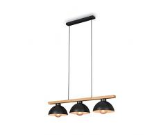 Briloner - Lampada a sospensione, Lampada a sospensione retrò, Lampada a sospensione vintage, 3x E27, max. 40 Watt, Lampada da sala da pranzo, Metallo-legno, Nero, 980x250x1035mm (LxWxH)