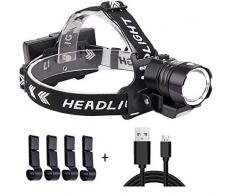 Torcia Frontale LED XHP90+COB Potente Luce Frontale USB Ricaricabile, 12000 Lumens Lampada da Testa Zoomabile Lampada Frontale Potente Impermeabile con 3 Batterie e 3 Modalità per Campeggio Lavoro