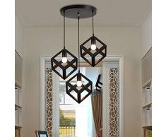 Mengjay Lampadario Nordico Creativo Lampadario In Ferro Battuto Dipinto Semplice Lampadario Geometrico Quadrato Lampadario Utilizzato Nel Ristorante,E27 (Color : Nero)