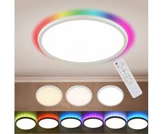 Plafoniera Led con Telecomando, 24 W, 3000 K-6000 K, Dimmerabile, Impermeabile, 3200LM con Retroilluminazione RGB per Bagno, Corridoio, Camera Da Letto,Soggiorno.