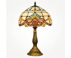 Lywins 12 pollici E27 Barocco Stile tiffany lampada da tavolo, fatto a mano vetro colorato paralume lampade da tavolo, comodino, Soggiorno, sbarra Lampada da tavolo mediterranea con base in metallo