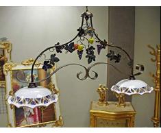 Lampadario bilanciere rustico ferro battuto con limoni e mandarini ceramica traforata di Caltagirone Ø30 decorata a mano