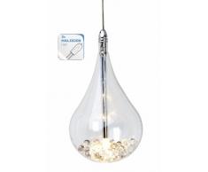 Brilliant G14776/15 Maira - Lampadario da sospensione con paralumi in vetro a goccia contenenti biglie di vetro, struttura in metallo cromato, 3 luci regolabili in altezza individualmente, 3 lampadine da 20 W con attacco G4 incluse