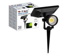 V-TAC Faretto LED Solare da Giardino con Pannello Solare - Faro Spot LED da Esterno Impermeabile IP65 per Cortile, Piscina, Terreno - Luce 4000K Bianco Naturale - Lampada 2W, VT-952
