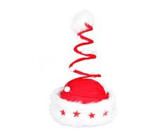 Divertente Cappello da Babbo Natale a Luci LED con Molla Spirale (wm-16 LED) con Pon Pon e Bordo in Felpa Rosso Bianco per Adulti Uomo Donna
