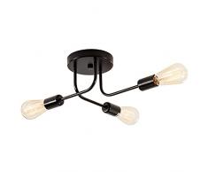 Industriale Semi Flush Mount Soffitto 3 Luci con Metallo Regolabile Diramato Vintage Plafoniera E27 Titolare Dipinto per la Cucina Soggiorno sala da pranzo Camera（nero） (lampadina non inclusa)