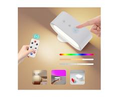 Coollamp Lampada da parete a batteria, lampada da parete ricaricabile LED con telecomando, 15 luci bianche calde dambiente RGB, rotazione a 360°, 4 dimmer, applique magnetica per camera da letto