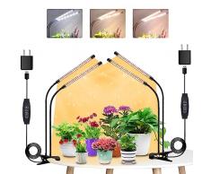 2 teste+2 teste di luce per piante, Lampada per Piante LEDs, Lampada Piante Coltivazione, Luce di crescita a spettro completo, Lampada di Crescita con Timer Auto on/off 3H/6H/12H