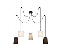 Briloner Leuchten - Plafoniera, lampada a 5 lampadine a sospensione, 5x E14, paralume in tessuto, nero-bianco-grigio,1.000x1.450mm (DxH)